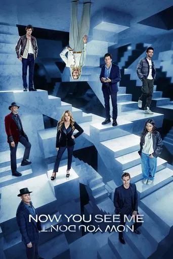 Mystery heist poster with performers on a mirrored staircase, on Troypoint IPTV